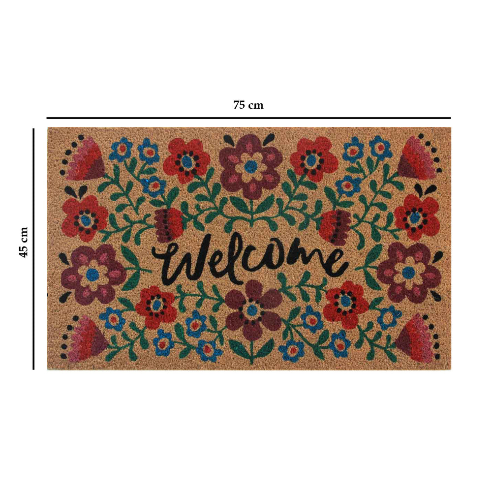 Welcome Floral Coir Door Mat