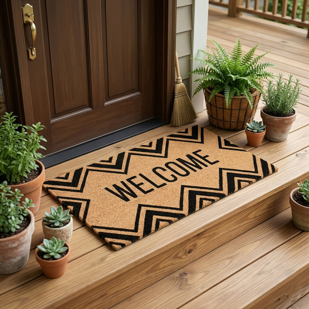 Welcome Chevron Coir Door Mat