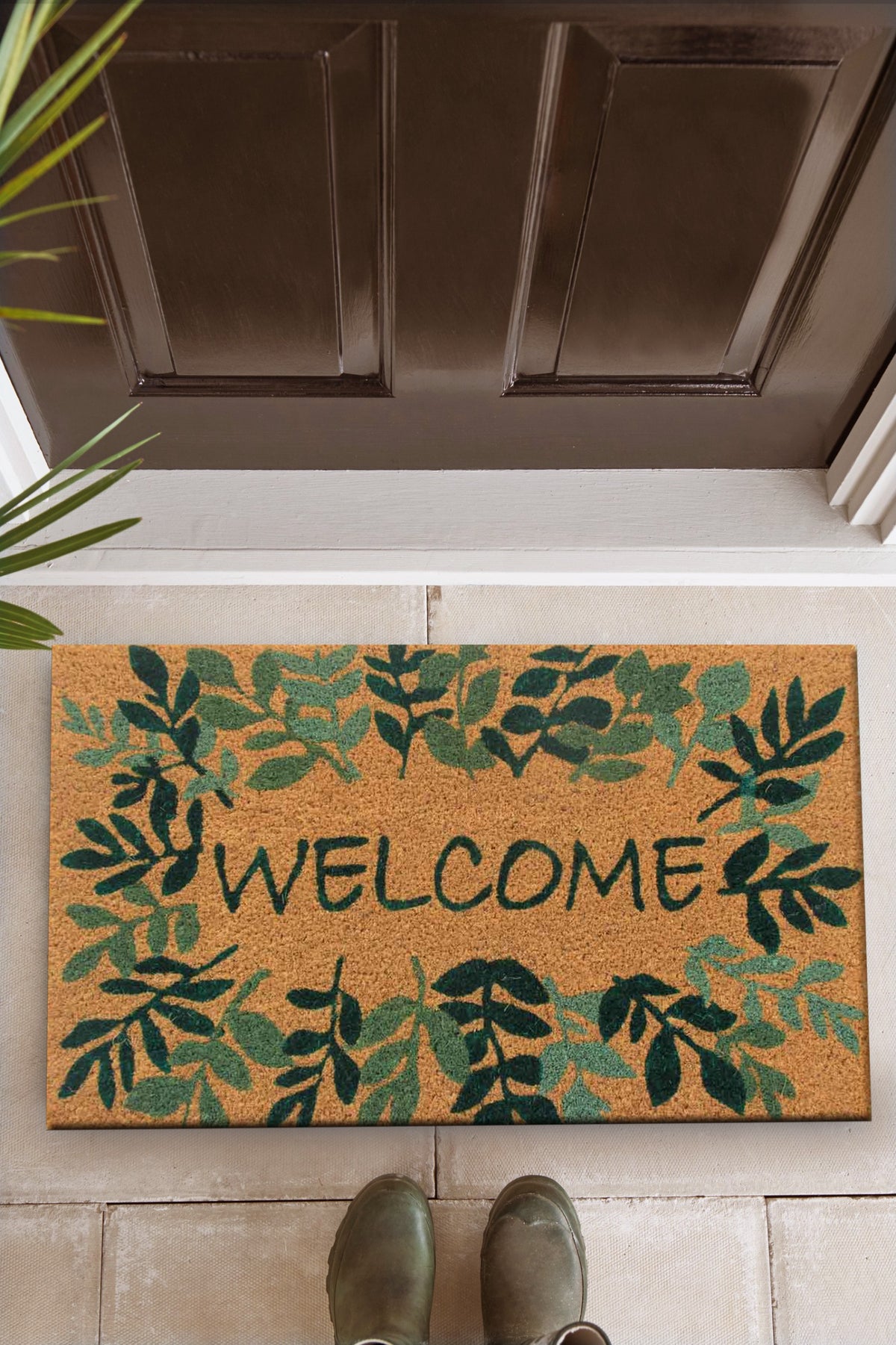 Coir entrance doormat with anti-slip backing at front door