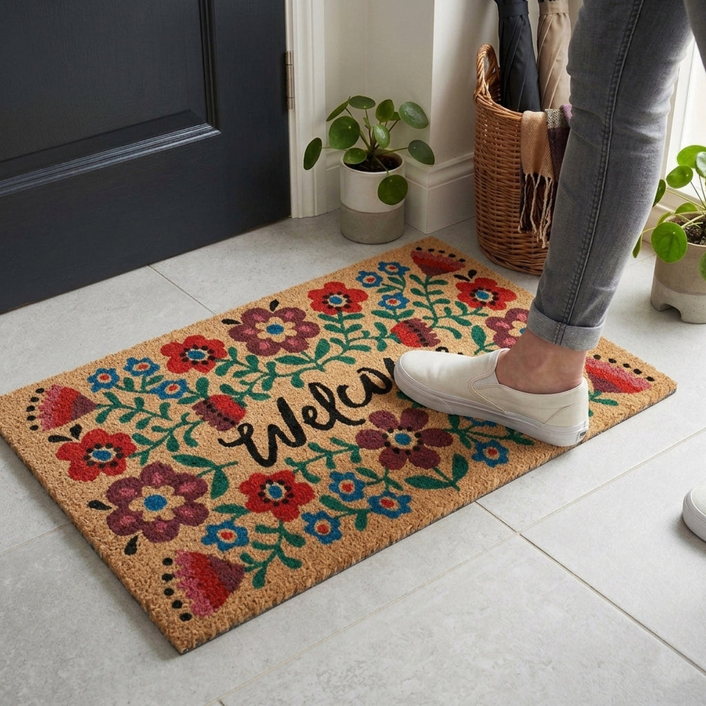 Welcome Floral Coir Doormat 45x75 cm – ATMAH