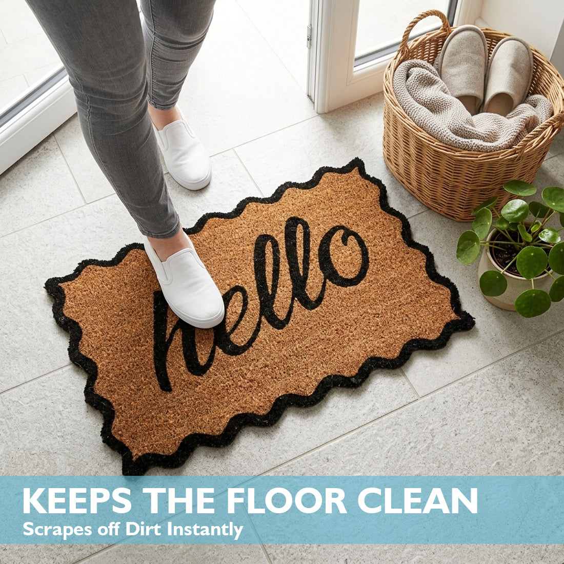 Hello Scallop Border Coir Doormat – ATMAH, view 2