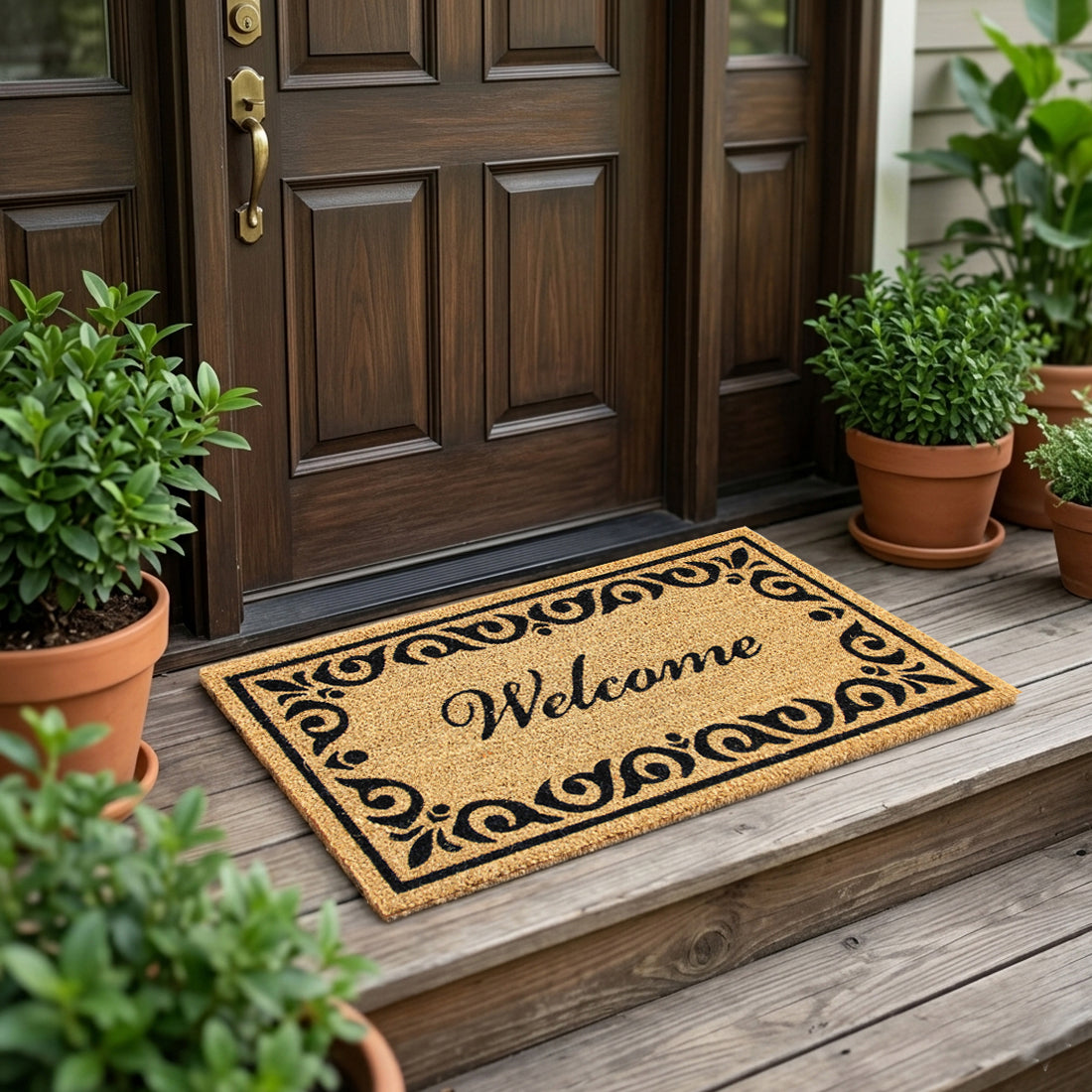 Welcome Scroll Border Coir Doormat 45x75 cm – ATMAH