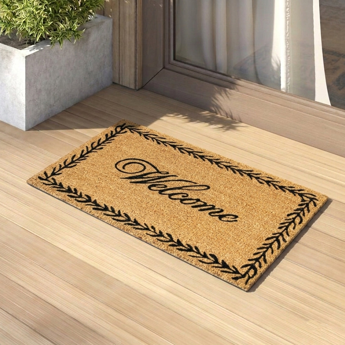 Welcome Leaf Border Coir Doormat 45x75 cm – ATMAH