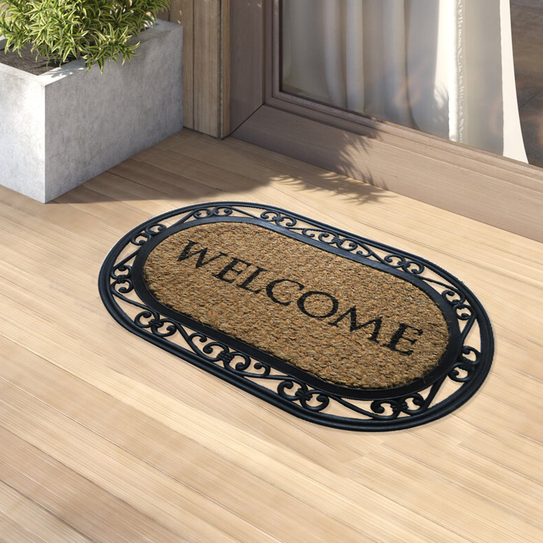Oval Shaped Welcome Rubber & Coir Doormat 45x75 cm – ATMAH