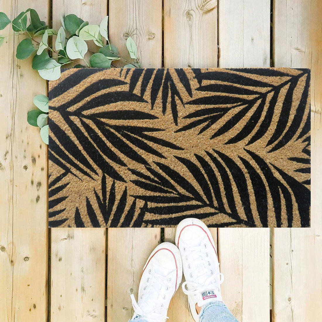 Black Leaves Coir Doormat – ATMAH