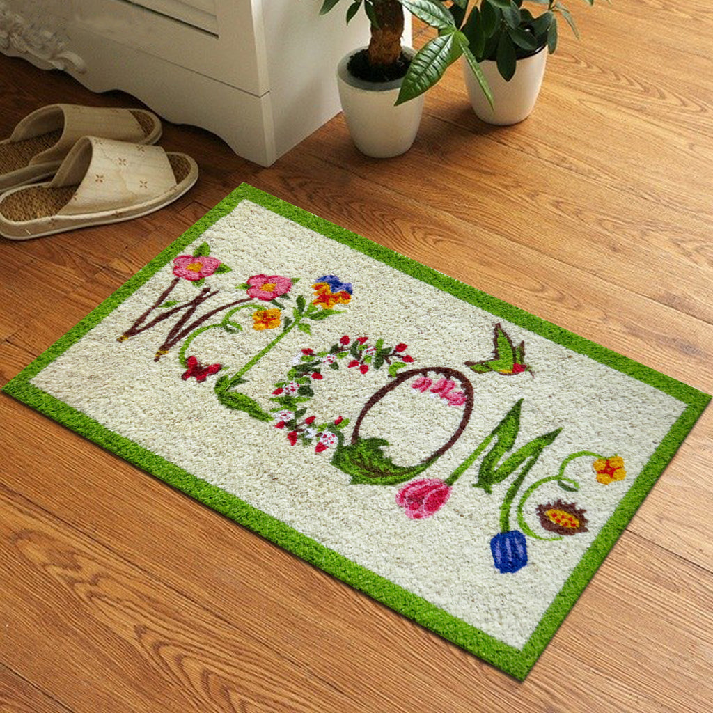 Flowers & Butterfly welcome coir doormat